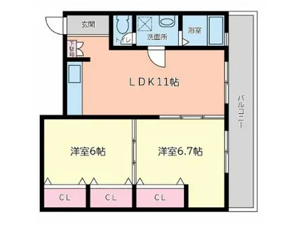 公園通大須賀(2LDK/4階)の間取り写真