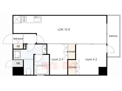 ヴェール尼崎城(2LDK/2階)の間取り写真