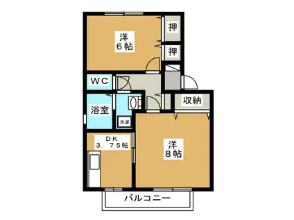 セジュール上高田B棟(1LDK/2階)の間取り写真