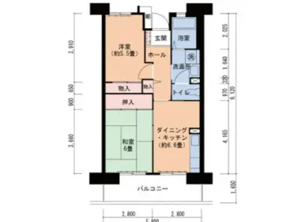 フレール浜山1号棟(2DK/3階)の間取り写真