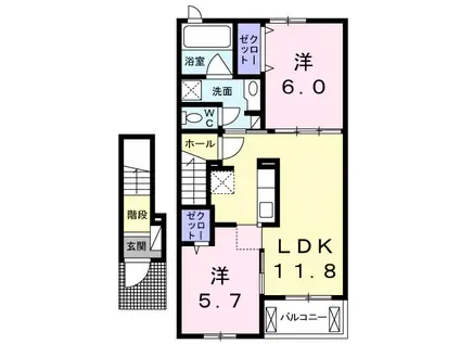 ニュー レジデンス B(2LDK/2階)の間取り写真