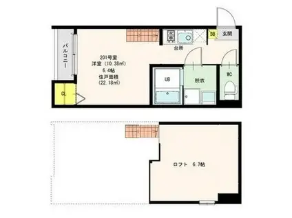 クロノス七隈(1K/2階)の間取り写真