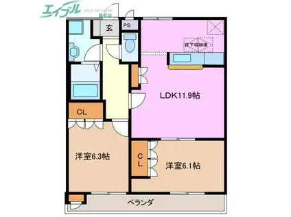 グローリアス山水 A棟(2LDK/2階)の間取り写真