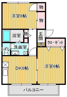コアロードB棟(2DK/1階)の間取り写真