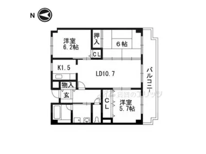 ボー・ドミール南茨木(3LDK/1階)の間取り写真