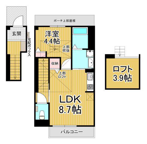 シャール苦楽園(1LDK/2階)の間取り写真