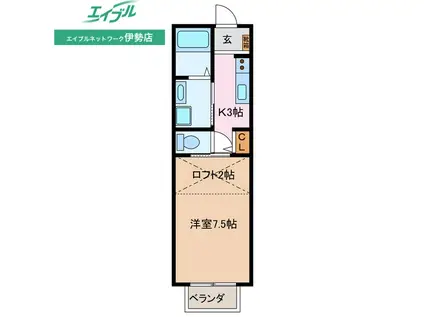 パルテネール(1K/2階)の間取り写真