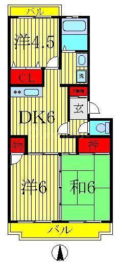 第2パールメゾン染谷(3DK/3階)の間取り写真