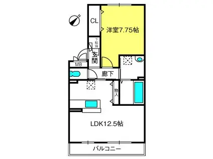 リビングタウン北越谷B(1LDK/3階)の間取り写真