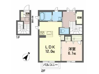 シャーメゾン・八幡・エンドーII(1LDK/2階)の間取り写真