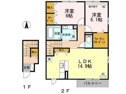 ヴィラージュ A棟(2LDK/2階)の間取り写真
