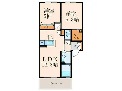 クラヴィエ三萩野C棟(2LDK/1階)の間取り写真