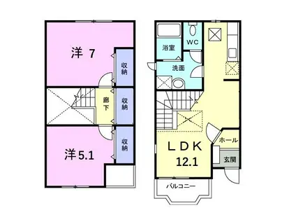 グリーンヒルズ宮崎台B(2LDK/1階)の間取り写真