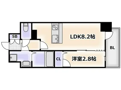 ファステート難波ヴィラント(1LDK/9階)の間取り写真