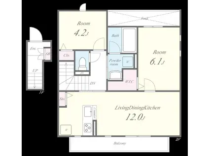 セントオブビレッジ箱崎A棟(2LDK/2階)の間取り写真