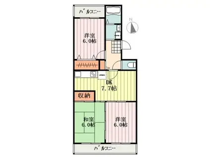 サンモール福生(3DK/3階)の間取り写真