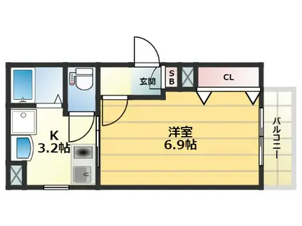 FOCUSR&R(1K/1階)の間取り写真
