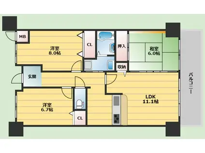 ロフティ少路(3LDK/8階)の間取り写真