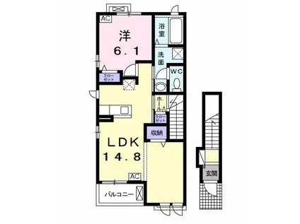 ハーベストIII(1LDK/2階)の間取り写真