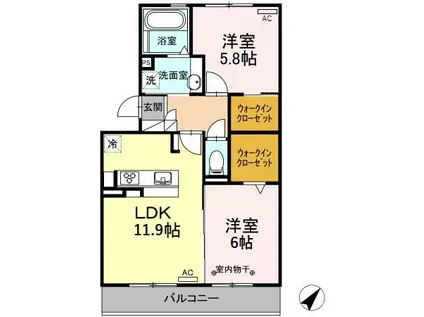 メゾンシュシュ(2LDK/2階)の間取り写真