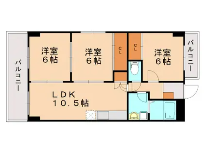 コムフォート原3(3LDK/5階)の間取り写真