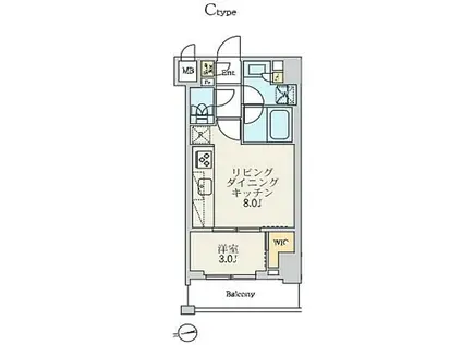 クレストコート北千住レジデンス(1LDK/2階)の間取り写真
