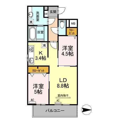 DIMORARE(2LDK/5階)の間取り写真