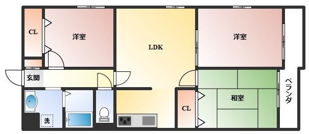 グランドハイツ豊中(3LDK/2階)の間取り写真