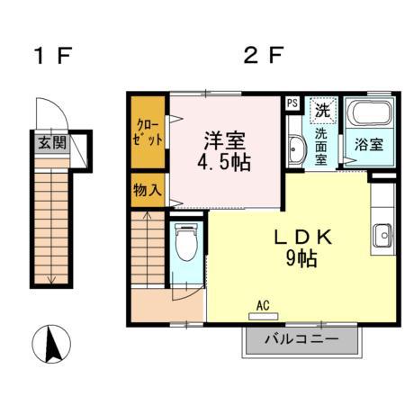 ベルツリー上川原(1LDK/2階)の間取り写真