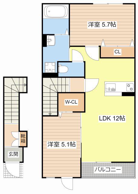 オリーブ高塚(2LDK/2階)の間取り写真