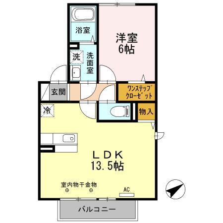 イーストヒルズ高松E(1LDK/2階)の間取り写真