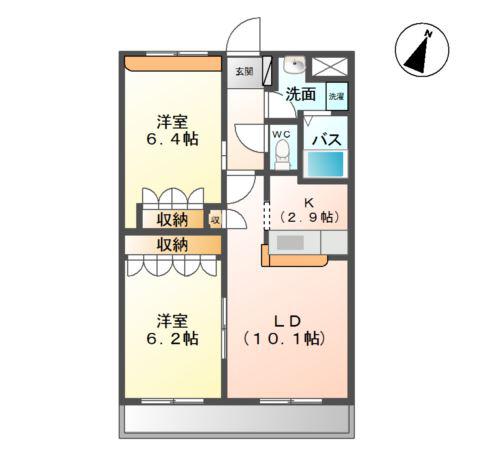 アーバンコートT A棟(2LDK/1階)の間取り写真