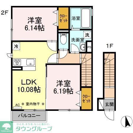 クレセントC(2LDK/2階)の間取り写真