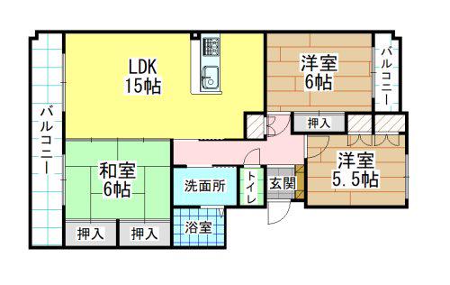 REZIA苅田 D棟(3LDK/2階)の間取り写真