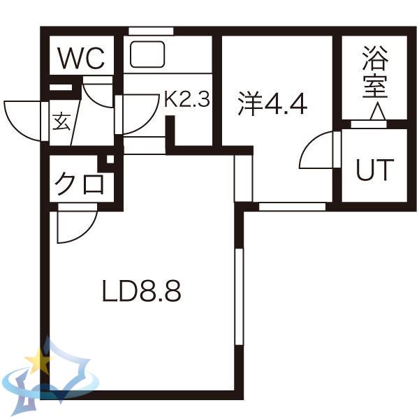 エスパスルージュ(1LDK/4階)の間取り写真