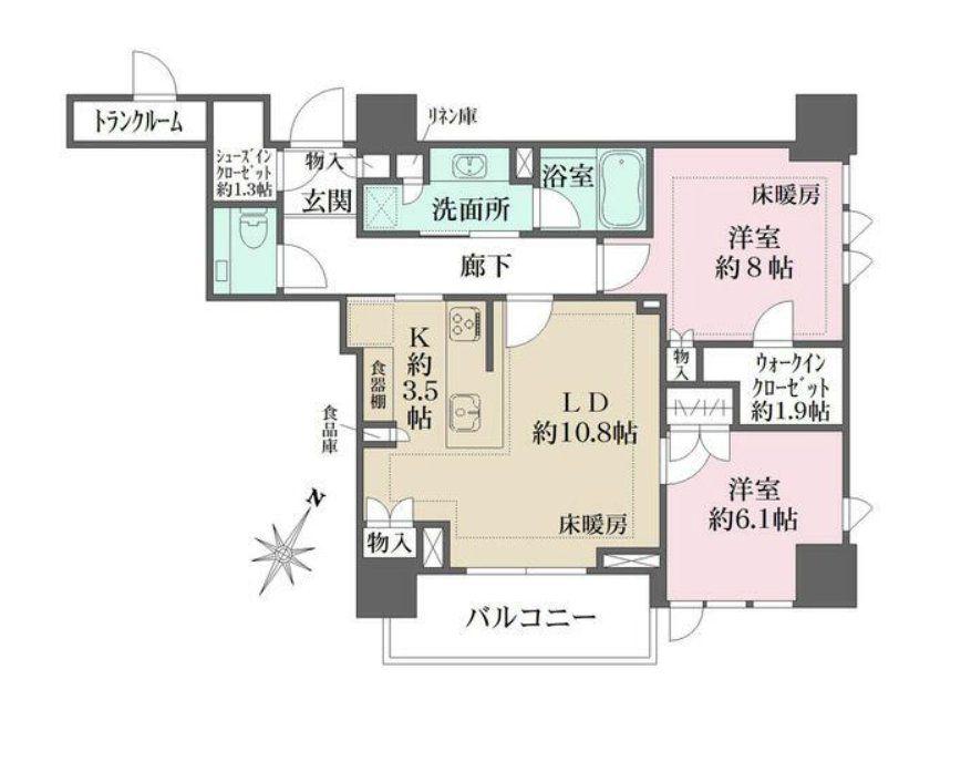 ザ・パークハウス高輪タワー(2LDK/15階)の間取り写真