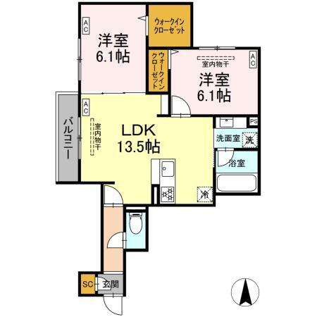 ブリューエン河原口(2LDK/2階)の間取り写真