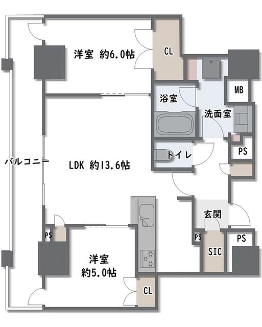 アデニウム梅田タワーイーストスクエア(2LDK/15階)の間取り写真