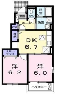 ギャザリー・ココ B(2DK/1階)の間取り写真