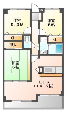 アビタシオン橋本II(3LDK/5階)の間取り写真