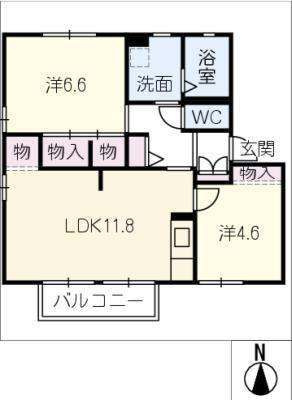 アミューズメント銀鈴 B棟(2LDK/2階)の間取り写真