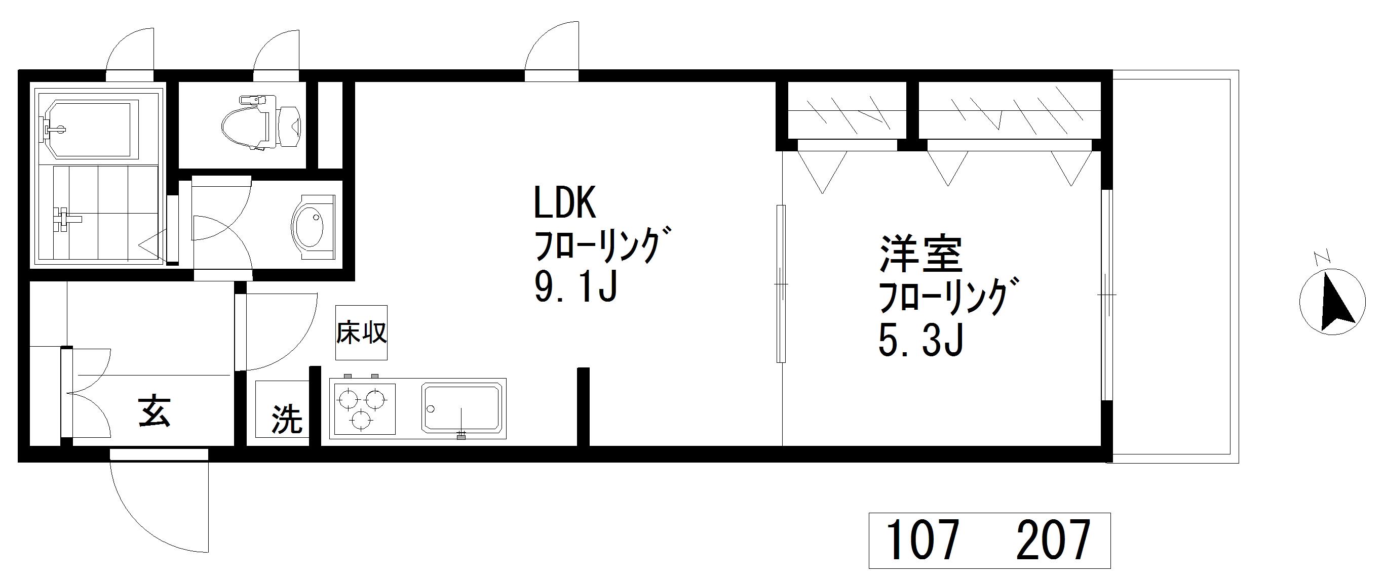 フミールK(1DK/1階)の間取り写真