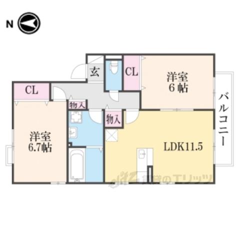 リビングタウン祝園(2LDK/1階)の間取り写真