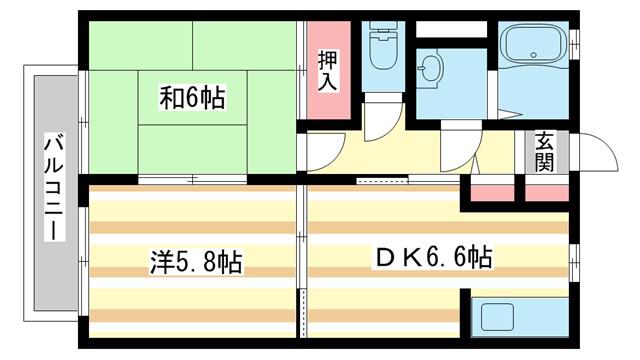 エヴァーグリーン西大和B(2DK/1階)の間取り写真