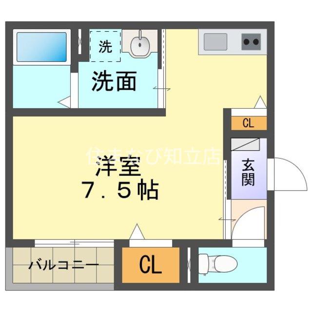 LISIN(ワンルーム/2階)の間取り写真