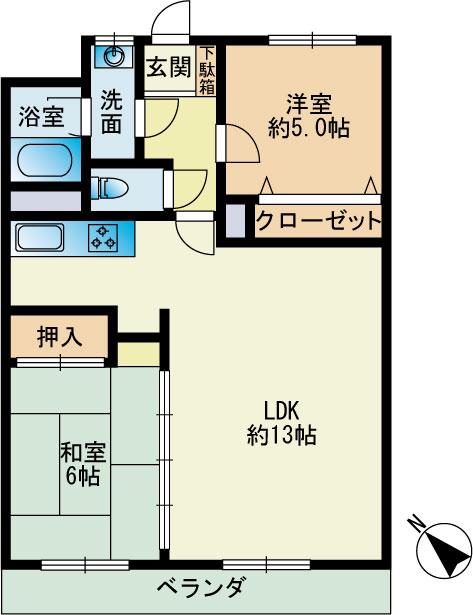 セザール姪浜(2LDK/2階)の間取り写真