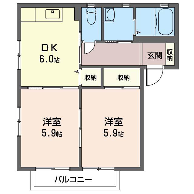 ミレニアムコーポ古ヶ崎A(2DK/2階)の間取り写真