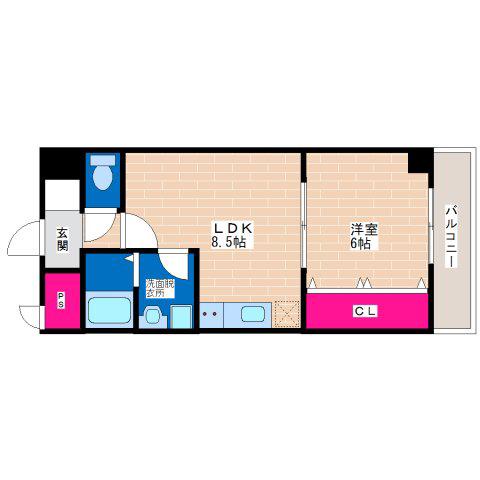 ラ・ポーエあき(1LDK/6階)の間取り写真
