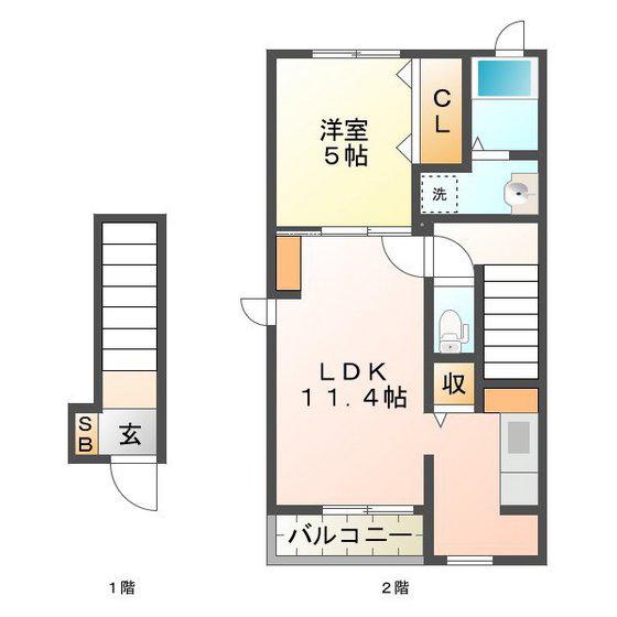 モーニングサン V II(1LDK/2階)の間取り写真