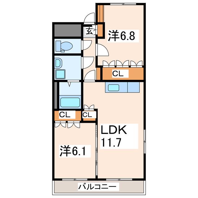 シャンピア桜木東(2LDK/1階)の間取り写真